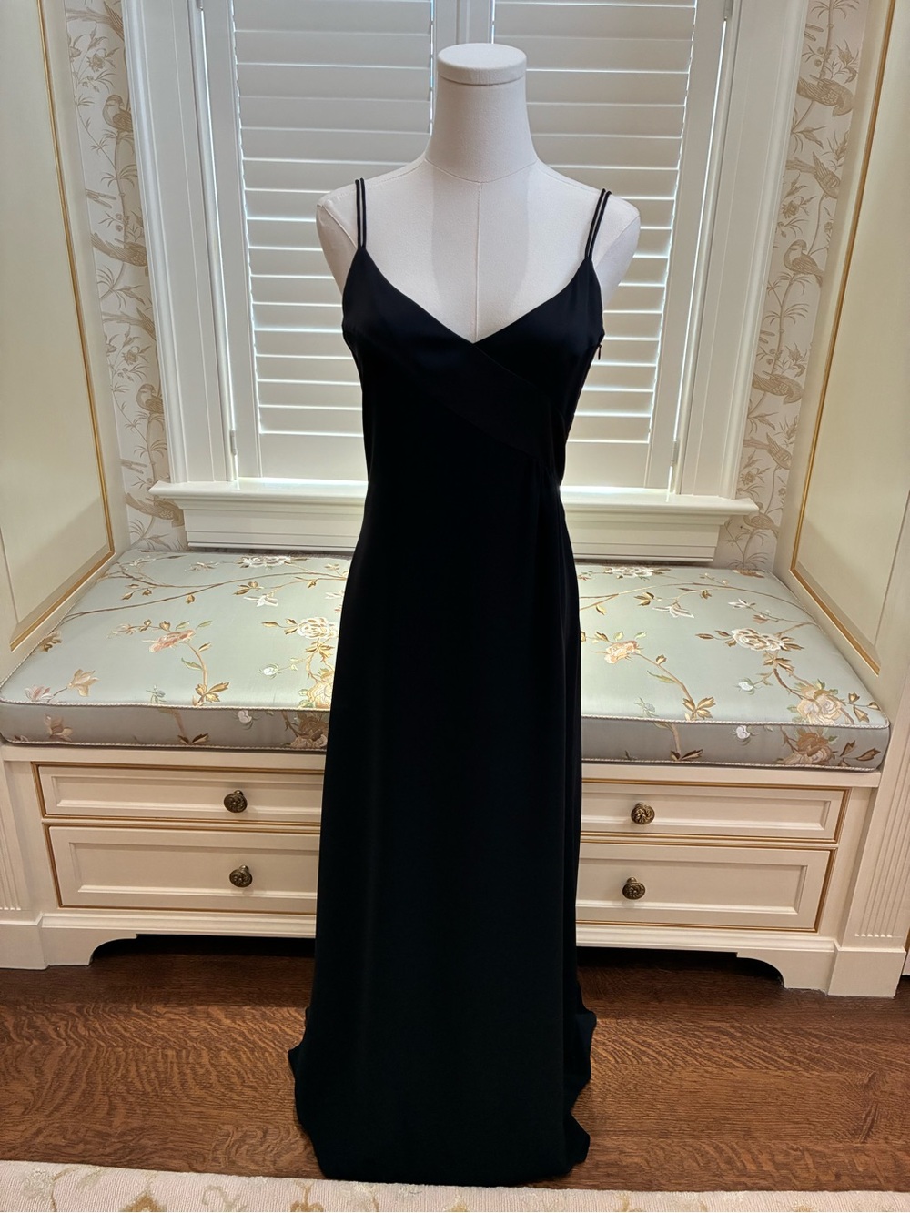Giorgio Armani Black Silk Long Dress with V-neckline & Thin Double Straps - XS/S